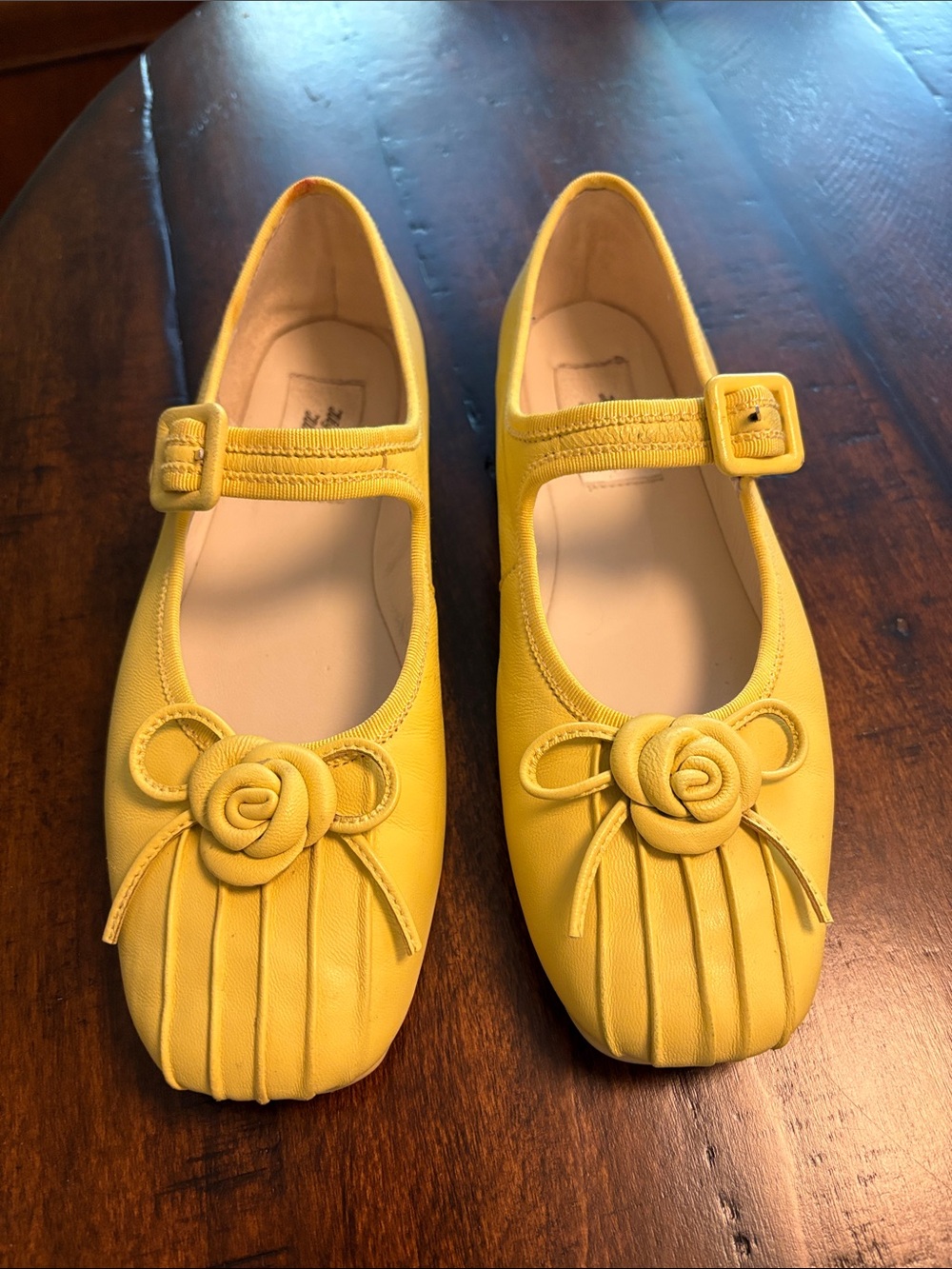 Yellow Mary Jane Dress Shoes with Rosette Accent